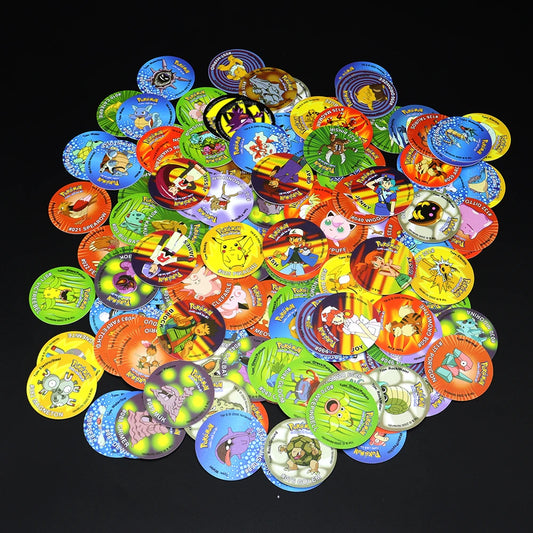 30pcs 1st/2nd EditionAsh Ketchum Tazos Pokemon Starter Pokemon Tap Collection Card Pikachu Trainer Round Pogs Cheetos Chipitaps