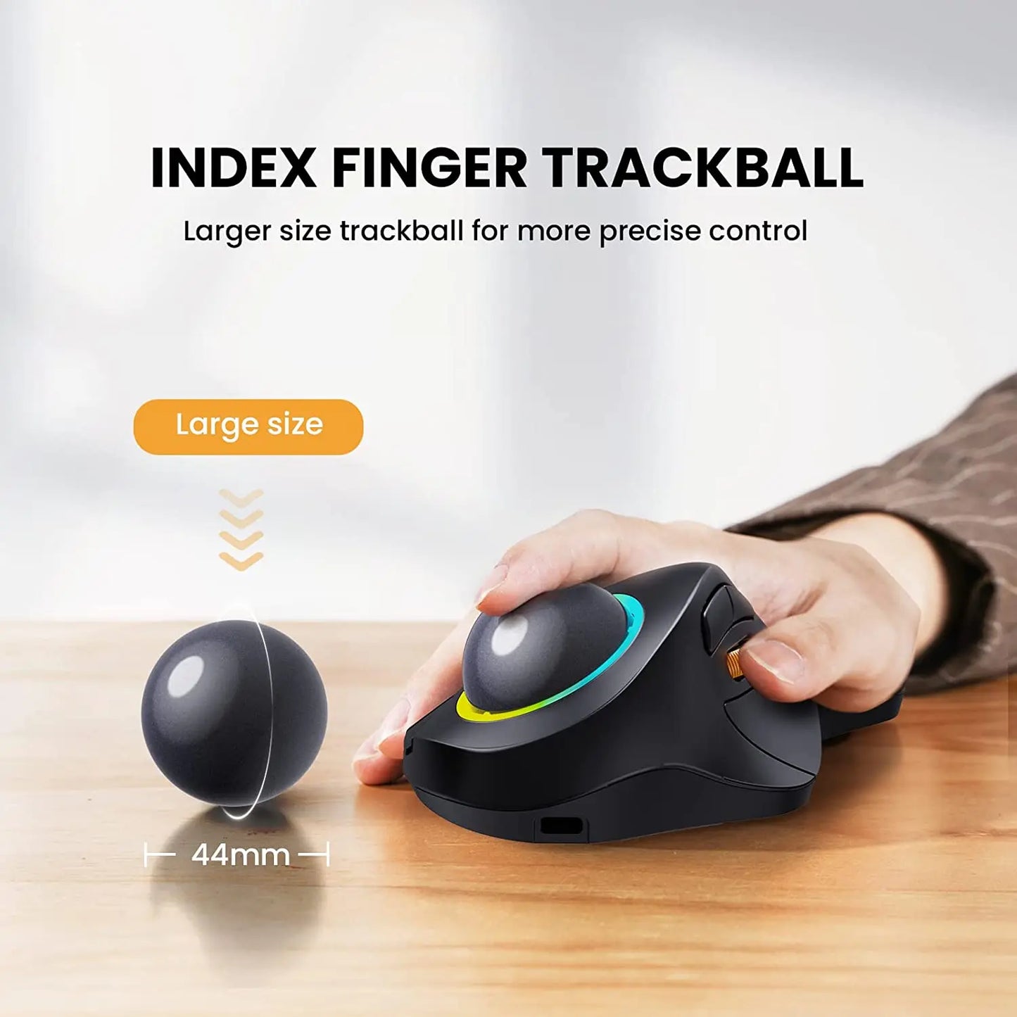 ProtoArc Wireless Index Finger Trackball Mouse Rechargeable RGB Rollerball BT 2.4g Mice for Computer Laptop 3 Device Connection